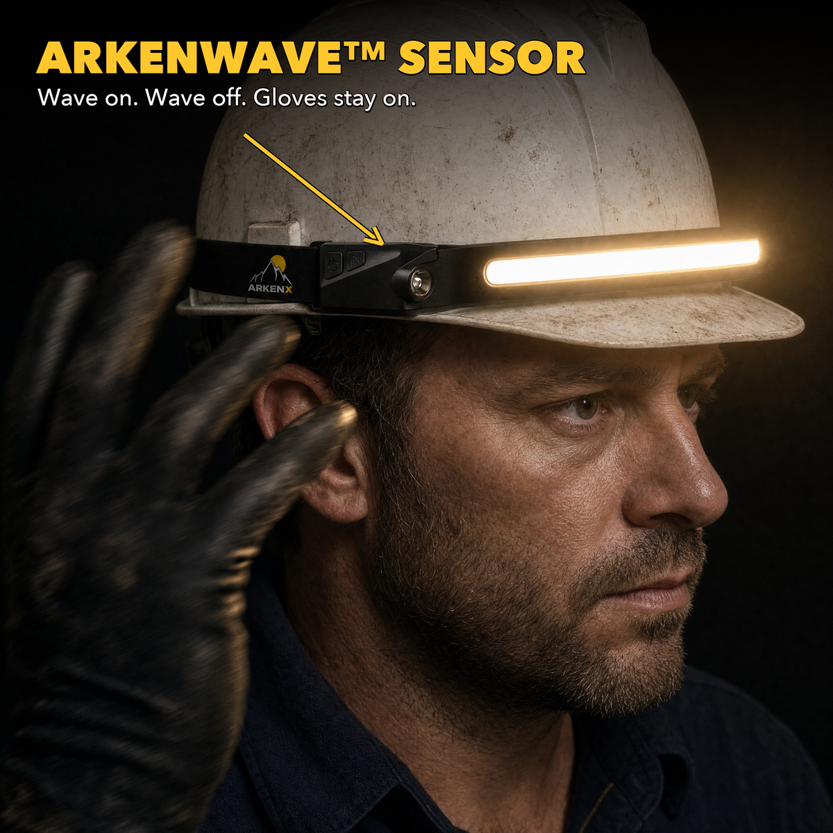 ArkenWave sensor - wave on, wave off, gloves stay on - hard hat headlamp