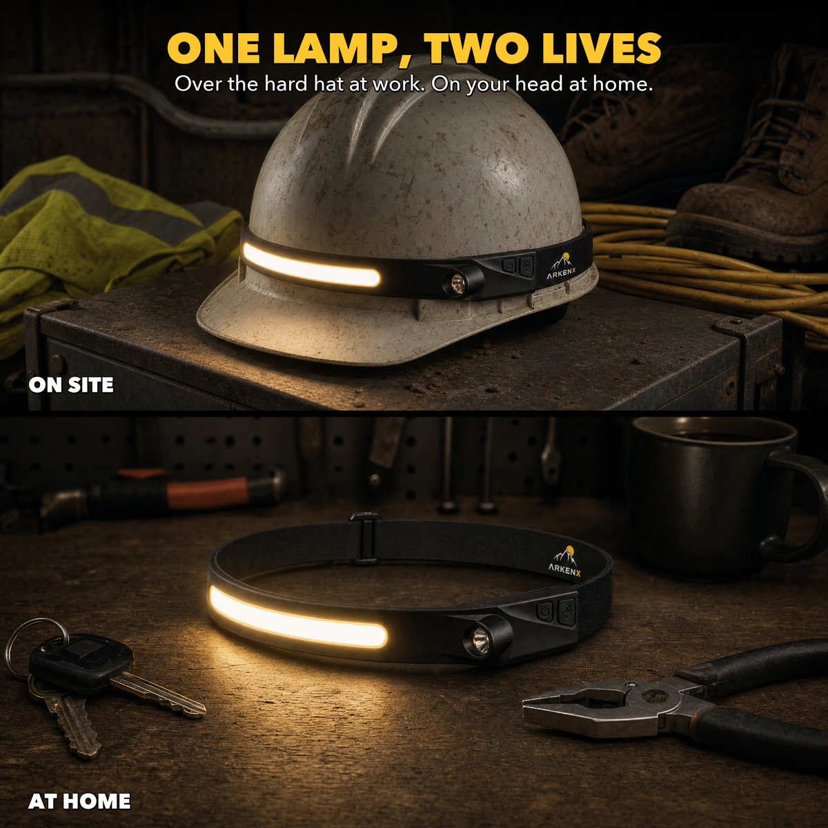 One lamp, two lives - over the hard hat at work, on your head at home